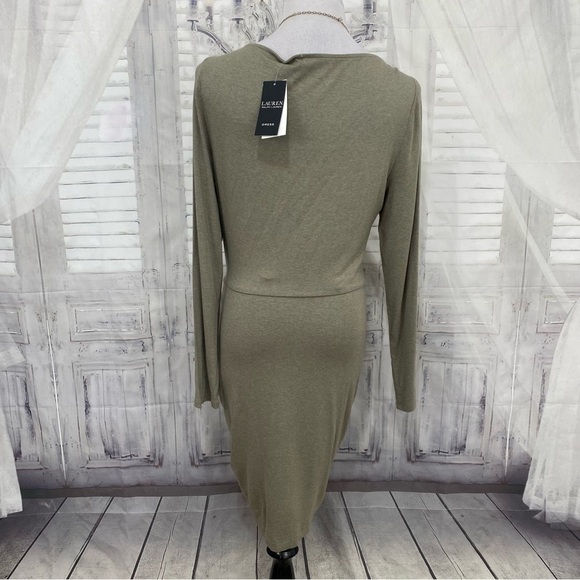 Ralph Lauren Sz 10 Green Tie-Waist Short Casual Mini Dress Long Sleeve Pullover - Picture 13 of 15
